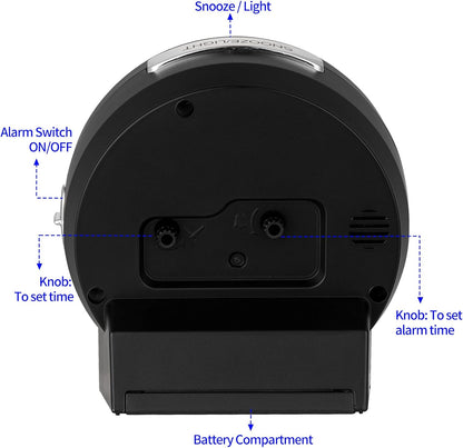 4.3" No Ticking Analog Alarm Clock,Silent Readable for Seniors,Easy to Set,Gradual Rise Alarm,Big Numbers,On/Off Switch on Side,Gentle Wake,Snooze,Lighted on Demand,Battery Operated,Black