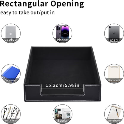 Leather Letter Tray, Office Supplies Desk Organizer for Mail Paper Files Magazines Jewelry Cosmetics,Luxury Letter Holder&Multipurpos Stackable Office Desktop Storage Box,Black