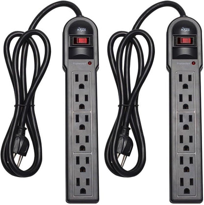 KMC 6-Outlet Surge Protector Power Strip 2-Pack, 900 Joules, 4-Foot Extension Cord, Overload Protection, Black