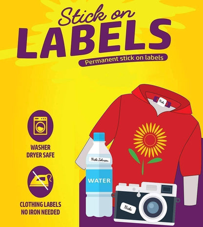 Personalized Waterproof Name Labels Press and Stick Custom Name Stick on Clothing Labels. Customized Up to 3 Lines Great for Camp & Daycare (Tie Dye Mix)