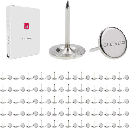 Gullveig Silver Push Pins - 100 Piece Set in Elegant Metallic Finish - Durable Metal Thumb Tacks, Reusable Paper Box - Perfect for Home, Office, and DIY Projects - Ф11mm x 17mm