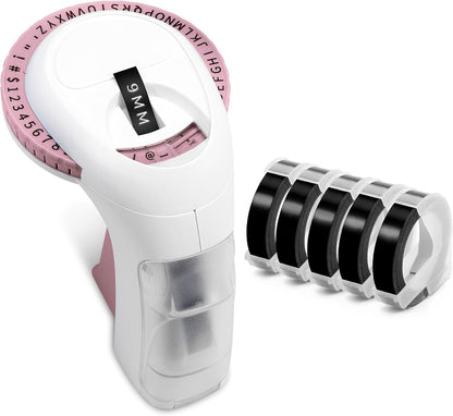 Embossing Label Maker Machine, Pink Omega S Embossed Label Maker, 3D Embossing Labeler Portable Handheld Old School Label Printer for Home Office DIY