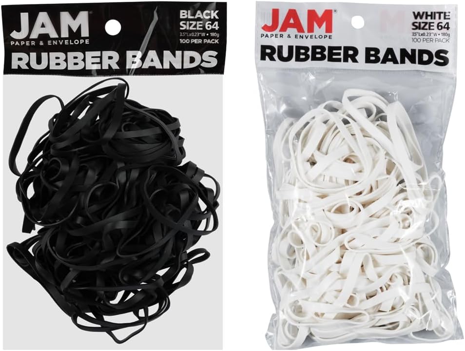 JAM PAPER Colorful Rubber Bands - Size 64 - Black & White Multi-Purpose Rubberbands - 200/Pack