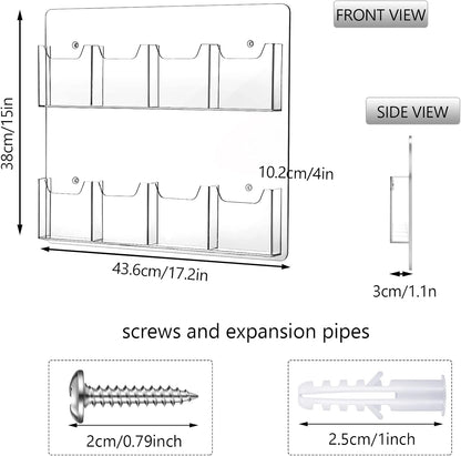 Eersida Acrylic Brochure Pamphlet Holder Brochure Display Stand Business Tri Fold Multi Slot Holder Rack Wall Mount Clear Pocket Space Saver for Flyer Literature Menu Advertise