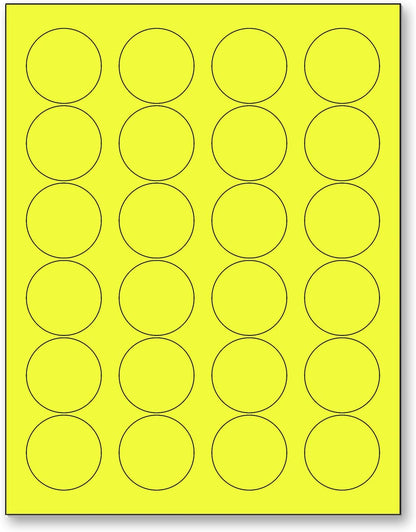NextDayLabels - 8-1/2 x 11 Neon Color High Light Fluorescent Labels for Laser & Inkjet Printer (Yellow Fluorescent, 1.66" Round - 24 Per Page | 600 Labels)