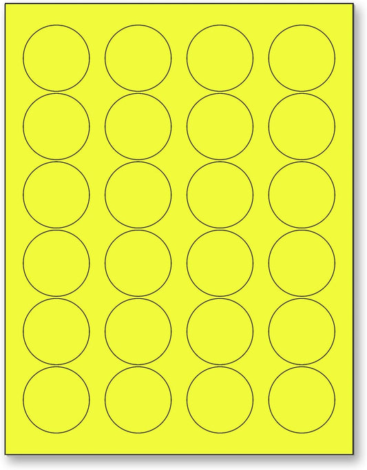 NextDayLabels - 8-1/2 x 11 Neon Color High Light Fluorescent Labels for Laser & Inkjet Printer (Yellow Fluorescent, 1.66" Round - 24 Per Page | 600 Labels)