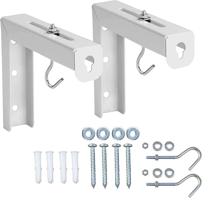Mount-It! Projector Screen Wall Mount L-Brackets - Wall Hanging Bracket For Home Projector and Movie Screens, 6 inch Adjustable Mounting Hooks for Projection Screen, 1 Pair, White, 66 Lb Capacity Each