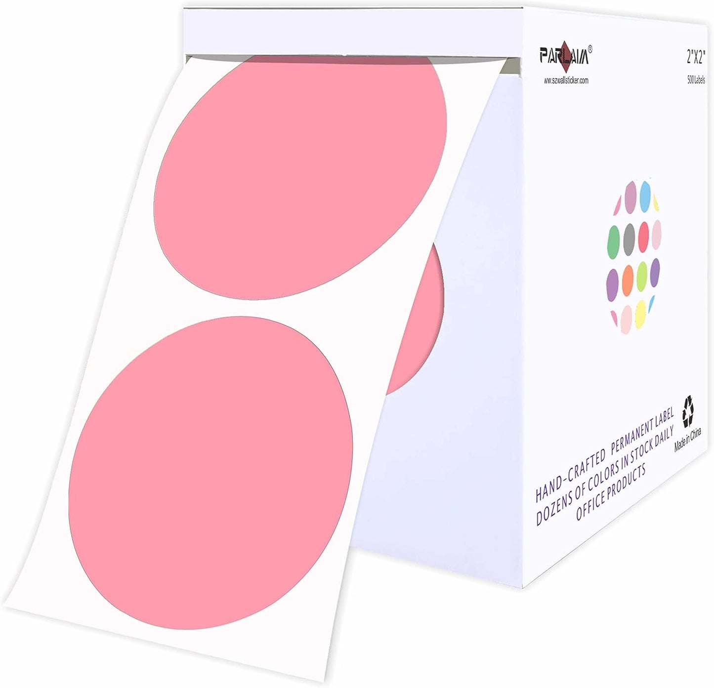 PARLAIM 2" Pink Round Color-Code Circle Dot Labels on a Roll, 500 Stickers, 2 inch Dots for Inventory Package Box Garage Sale