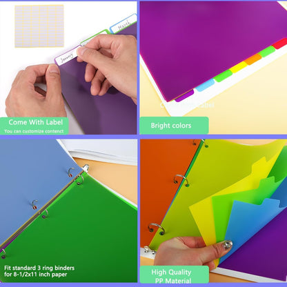 3 Set 5 Tab Binder Dividers, Plastic Binders Dividers with Tabs Colorful Big Tab Fit Standard 8.5 X 11 Sheets, Dividers for 3 Ring Binder