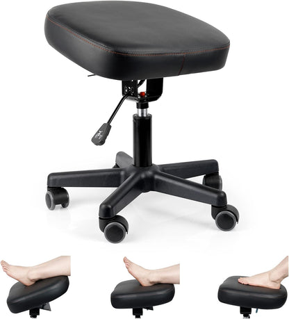 Footrest Stool Under Desk Adjustable Height and Tilt Angle Footrest Ottoman Ergonomic Foot Stool with Wheels 360° Rolling for Home Office (New Black)