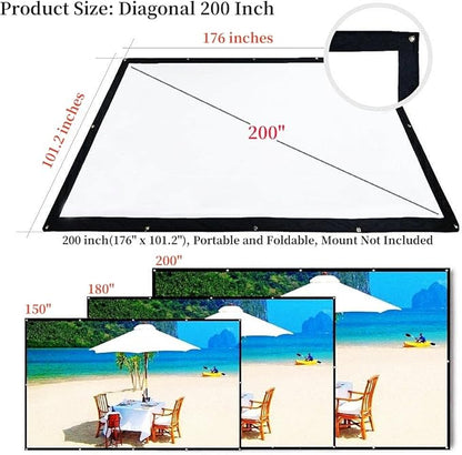 200 Inch Portable Projector Screen Outdoor, YF2009SZ 16:9 Foldable HD Large Thick Canvas Movie Screen for Home Theater Office Presentation Outside Camping Party