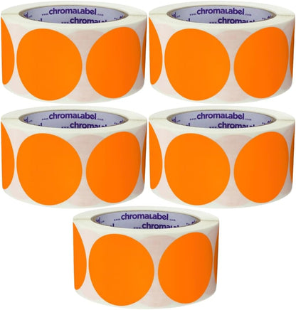 ChromaLabel 2 Inch Round Orange Stickers, Permanent Adhesive Color Coding Circle Labels for Arts and Crafts, 500 Orange Sticker Dots per Roll - Case of 5