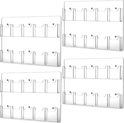 Weysat 4 Pcs Acrylic Brochure Holder Wall Mount 10 Pockets Pamphlet Holder 4" Wide Clear Plastic Trifold Flyer Display Stand Multi Slot Literature Postcard Rack Hanging Rack for Offices Waiting Room