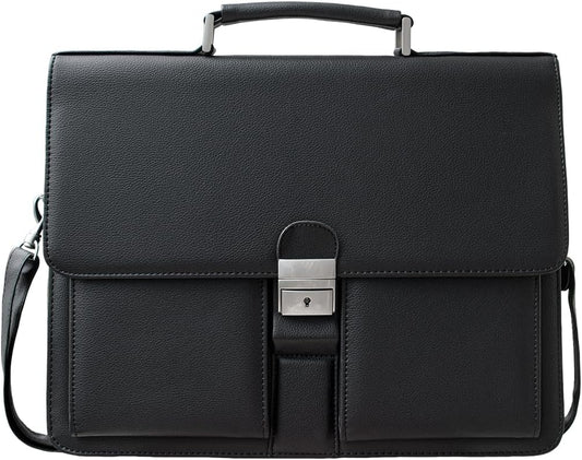 Mens Leather Briefcases Office Attorney Student Attache Case Messenger Bag w/Padded Compartment,Black