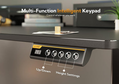 YDN Standing Desk with Drawers, 59 Inch Standing Desk Adjustable Height, Adjustable Electric Stand Up Sit Stand Small with Storage and Shelf, Black