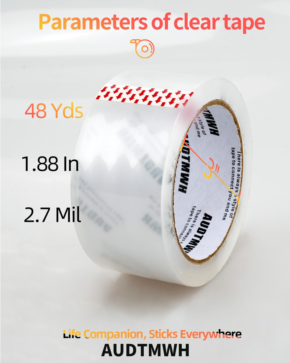Packing Tape with Dispenser, Clear, Heavy Duty Packaging Tape Designed for Moving, Packing, Shipping and Mailing, 1.88" x 48 Yds, 2 Rolls w/1 Dispenser