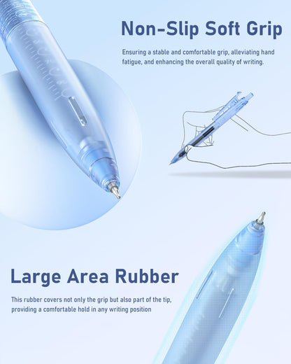 Four Candies 14Pack Pastel Gel Ink Pen Set,Cute Retractable 0.5mm Fine Point Pen,Note Taking Aesthetic Pens,12 Pack Black Ink Pens with 2Pack Highlighter, Smooth Writing Pens for School, Office (Blue)