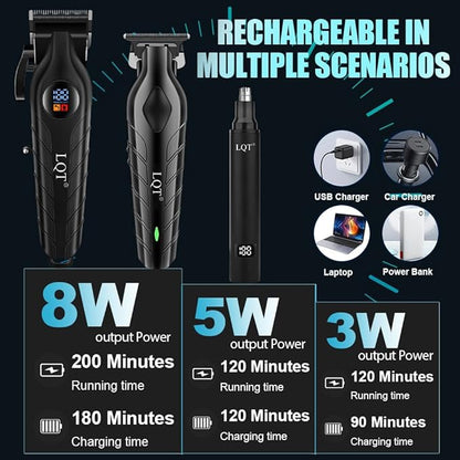 Hair Clippers for Men, Professional Mens Hair Clipper Set with LED Display, Cordless Beard Trimmer Grooming Kit with Multiple Guide Combs, Cape, Storage Bag for Home & Salon Use