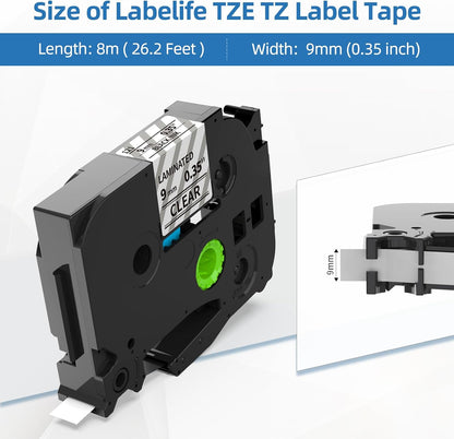 Labelife 9mm Label Maker Tape Clear TZe-121 Compatible with Brother TZe TZ Tape 9mm 0.35 Laminated Clear Ptouch TZe121 TZ-121 for Brother P Touch PTD210 PTD220 PTD400 PTD600 PTH110,4-Pack, 3/8''