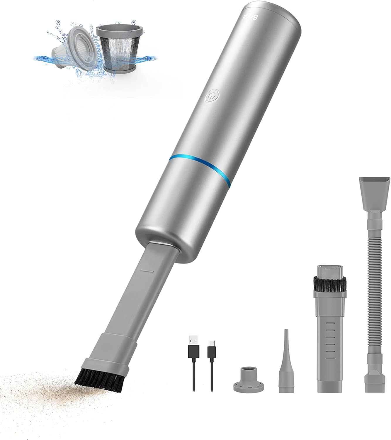 Brigii Crevice Vacuum, Handheld Vacuum & Air Duster & Hand Pump 3 in 1, Cordless Mini Vacuum, 3 Kinds of Crevice Nozzles, Lightweight 1lbs,USB Rechargeable-M2