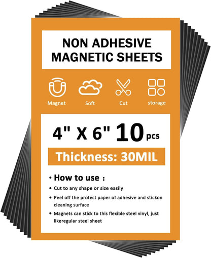 4''x6'' Flexible Plain Magnet Sheets,10PCS 30Mil,Rubber Non-Adhesive Magnetic Sheet for Die Storage,Business Signage,Car,Sticker,Craft Product,Souvenir,Refrigerator Sticker