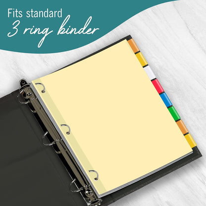 8-Tab Binder Dividers for 3 Ring Binder, Insertable Multicolor Big Tabs, Letter Size Paper Divider, 8.5 x 11 inch, 3 Sets (24 Dividers Total)