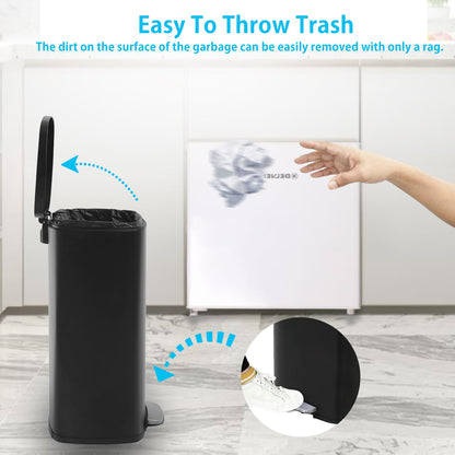 PayLessHere Stainless Steel Trash Can with Lid - Removable Inner Bucket, Foot Pedal Soft Close for Office, Home, Kitchen Garbage Bin (Black, 13 G)