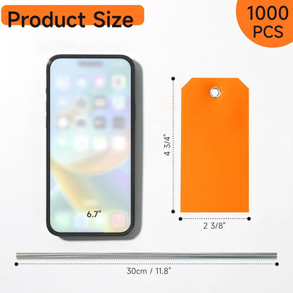 1000 Pieces Plastic Shipping Tags with Wire Labeling Tags Waterproof Hang Tags with Reinforcement Hole Writable Luggage tag Loops for Equipment Inventory Parts Garage (Orange, 4 3/4" x 2 3/8")