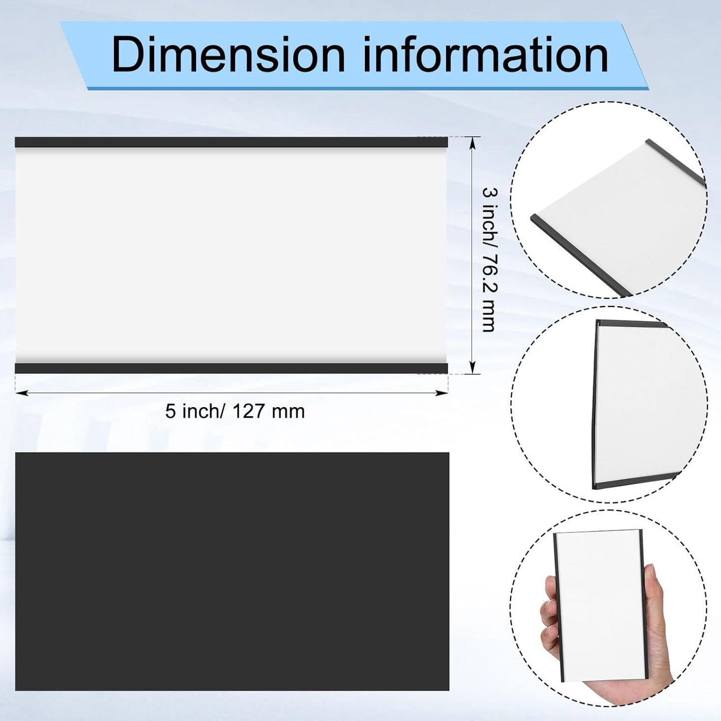 Glenmal 100 Pieces C Channel Magnetic Label Holders Set 3 x 5 Inch Magnet Shelf Label Holder with Protective Films and Replacement Strips for Metal Racks Whiteboard Name Tags