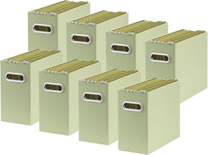 Oterri File Organizer, 8 Packs Small Storage Box, Cardboard File Folder Organizer, Collapsible File Box for Hanging File Folders Letter Size, Portable Filing Organizer with Handle (Green