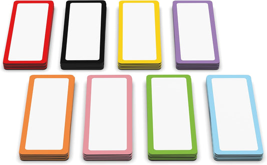 Dry Erase Magnetic Labels 2.8 x 1.2 in, Color Borders, Dry Erase Magnets, 60-Pack, White Erasable Write-On All-Purpose Labels, for Office, Education, Home, Whiteboard, Magnetic Name Tags