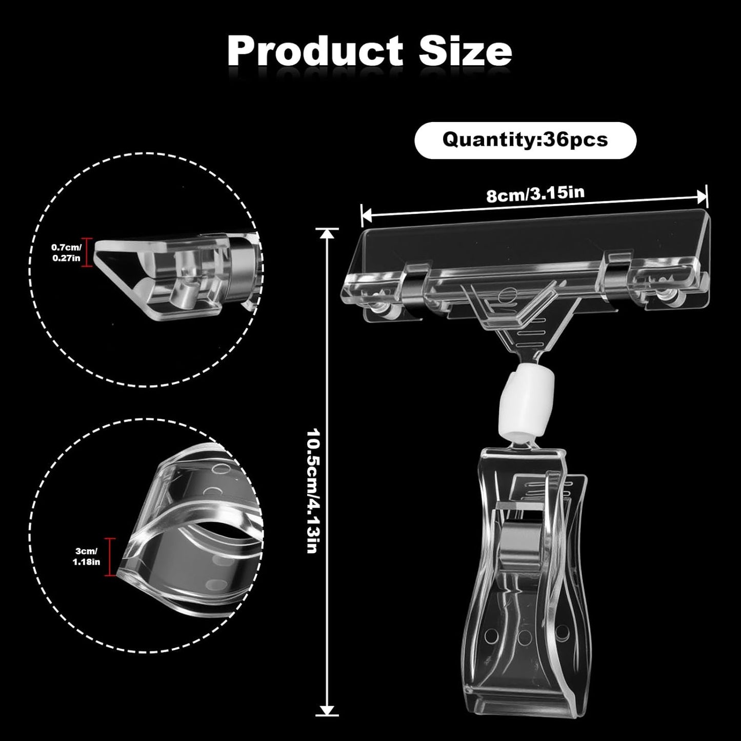 36 Pcs Clear Sign Clips – Double-Sided Rotatable POP Plastic Label Holders for Retail Display, Shelves, Clothing Racks & Price Tags