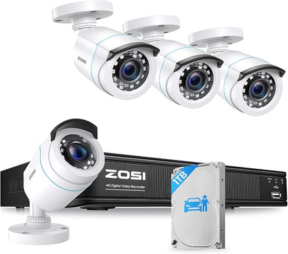 ZOSI H.265+ Full 1080p Home Security Camera System Outdoor Indoor, 5MP-Lite CCTV DVR 8 Channel with AI Human Vehicle Detection, 4 x 1080p Weatherproof Surveillance Camera, 80ft Night Vision, 1TB HDD