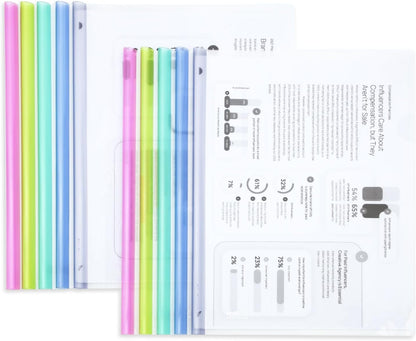 M&G 10 Pack Report Covers with Sliding Bar, 8mm Clear Report Covers for A4 and Letter Size Paper, 60 Sheet Capacity, Presentation File Folder Document Binder for School Office (Colored Sliding Bar)
