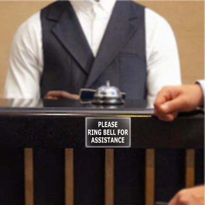 Please Ring Bell for Assistance Stickers 6 × 4 Inches Vinyl Removable Desk Service Self Adhesive Decals Hotel Reception Area Cling Wall or Door Sign Office Window 10 Pack