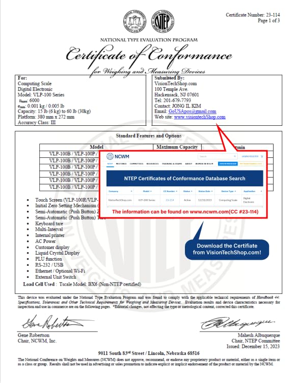 VisionTechShop VLP-100B Label Printing Scale, Capacity 30/60lb Readability 0.01/0.02lb, NTEP Legal for Trade, (Korean Option)