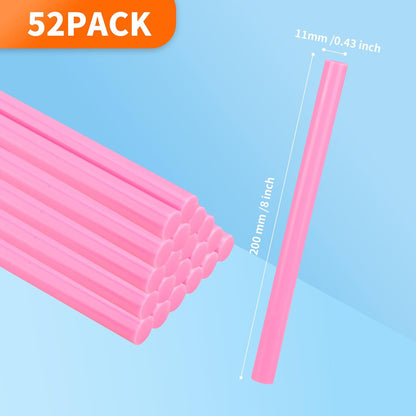 MATUFF Pink hot Glue Sticks Full Size 0.43” Dia x 8” Long, 52 pcs Hot melt Adhesive Glue Sticks, All-Purpose Colored Glue Gun Sticks for Christmas Decoration Crafts Arts School Home Repair Bonding