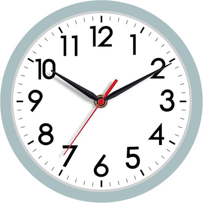 AKCISOT Wall Clock, Modern Small Wall Clocks Battery Operated 8 Inch, Silent Non-Ticking Analog Classic for Office, Home, Bathroom, Kitchen, Bedroom, School(Blue Gray)