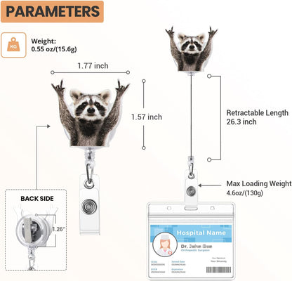 Cute Badge Reel, Funny Raccoon Badge Holder, Nurse Name Badge Reel with Retractable Clip, Medical Worker ID Card Holders, Pediatric Nursing Accessories for Nurse Doctor Student Teacher Office
