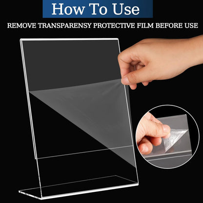 12 Pack 8.5x11 Inch Acrylic Sign Holder Clear Plastic Table Paper Display Stand L-Shape Vertical Menu Holder Stand Picture Photo Flyer Display Stand for Desktop Flyers, Documents, Office, Restaurants