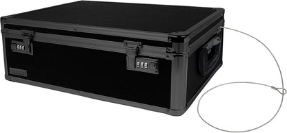 Vaultz Storage Lock Box - 6.5 x 19.25 x 13.5 Inch Lockable Dorm Storage Trunk with Combination Lock - Briefcase, Medicine Box, Lock Boxes for Personal Items, Cash, Laptop - Black on Black
