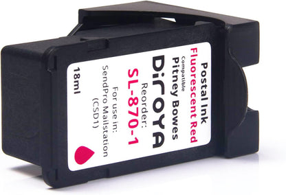 SL-870-1 Ink Cartridge 18ML High Yield Replacement for Pitney Bowes SendPro Mailstation Fluorescent Red Postage Ink (CSD1) (2 Pack)