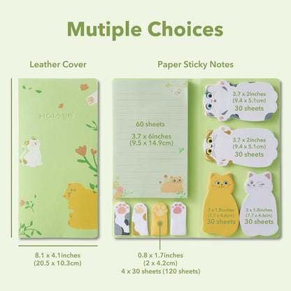 Hommie Cat Sticky Notes Set, Cute Sticky Note Animal Divider Tabs Bundle Writing Memo Pads Page Marker, Sticky Notes Pads for Cat Lovers Kids Office School Supplies Creative Gifts