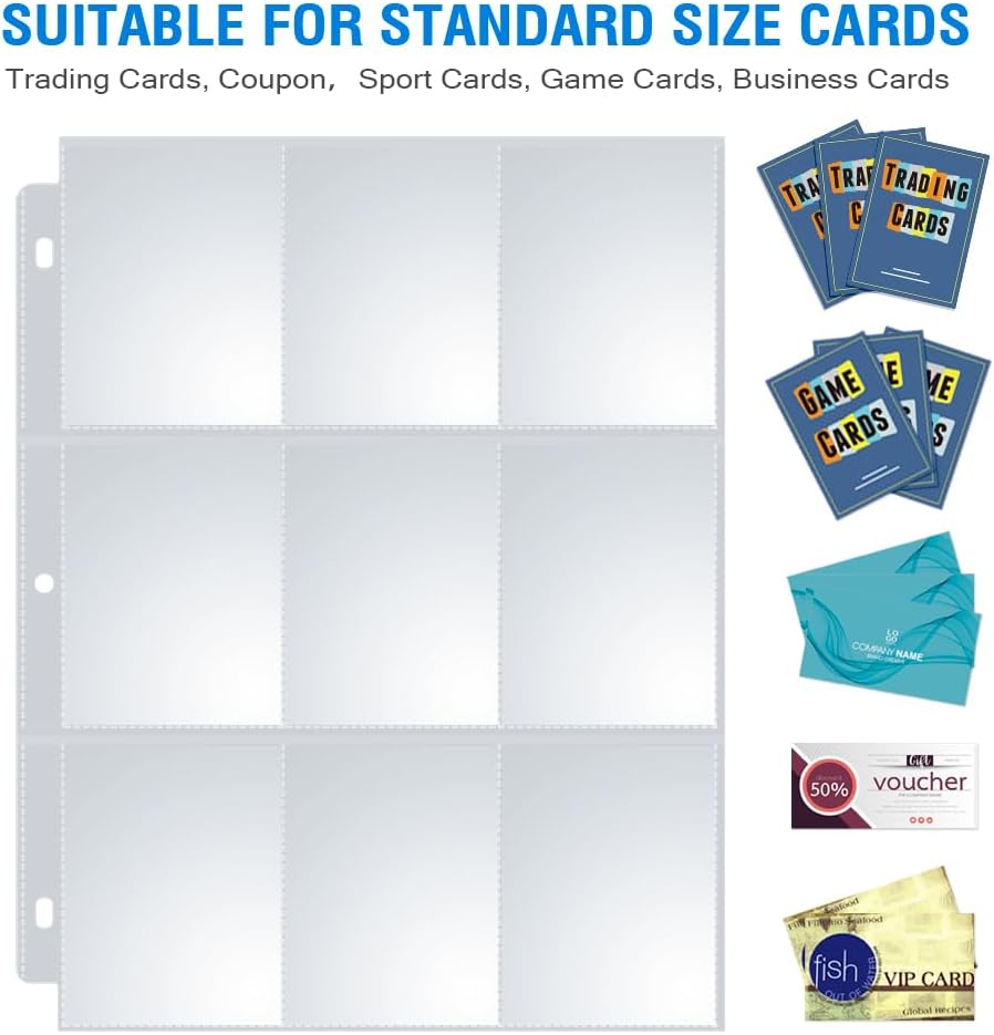 36 Pack 9 Pocket Page Protectors, Sooez Trading Card Sleeves for 3 Ring Binder, Baseball Cards Holder, Protective Pages Sheets for Binders Album, Fit for YuGiOh, MTG, Game, Business & Sports Cards