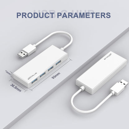 USB 3.0 Hub, Portable Slim USB Hub Adapter, 0.8 ft Multiple USB Splitter, USB Extender for PC, Laptop, iMac, Surface Pro, MacBook, Mac Pro, Flash Drive, XPS, Mouse, HDD【White】