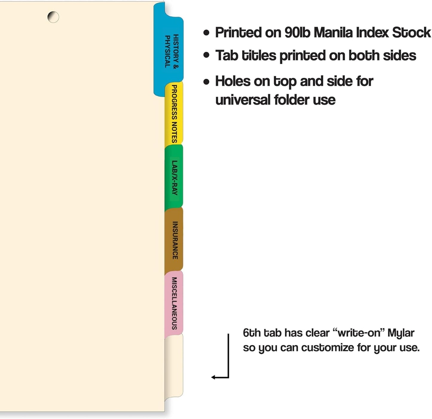 Doctor Stuff - Stock Medical Chart Dividers, 260 Sets of 6 Popular Healthcare Index Tabs, Side Tab, 9" x 11", File Folder Organizer for Nursing Patient Charts and Medical Records