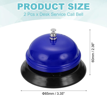 uxcell 2Pcs Desk Service Call Bell, 3.35 Inch Metal Dinner Service Bell Ring for Hotel Restaurant Reception Area and Wedding Party Events, Blue