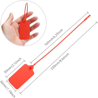 50 Red Blank Plastic Tags for Labeling Waterproof Hanging Labels Writable Tags Seal Plastic Marking Label for Clothes Bags Keys Inventory with One Marker Pen