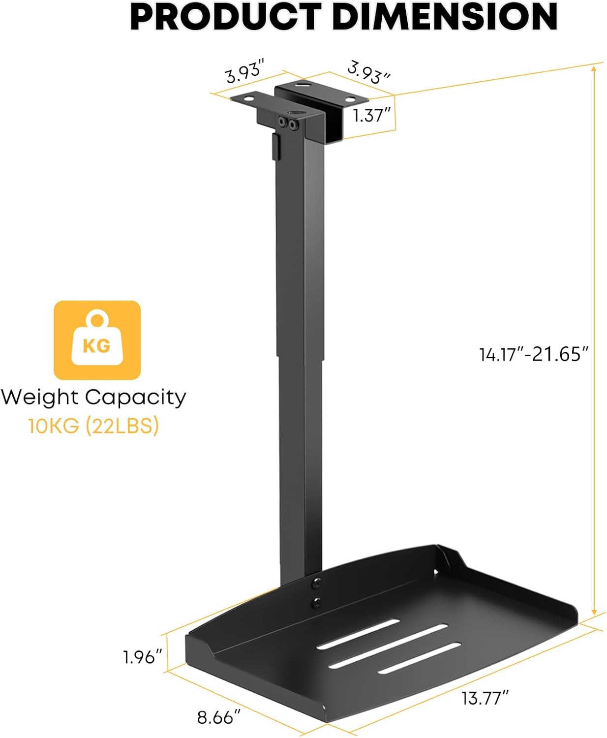 PUTORSEN Adjustable Projector Ceiling Mount,Universal Projector Shelf for Ceiling and Wall, Holds up to 22lbs，No Hole Installation, Hidden Cable Routing, Black