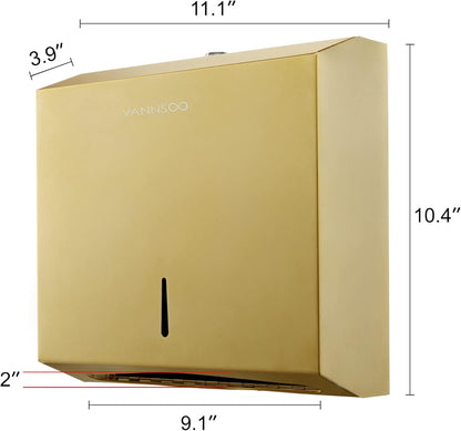 Commercial Paper Towel Dispenser Wall Mount, Tri-fold/Multi-fold/C-Fold Stainless Steel Paper Towel Holder Hand Towel Dispenser with Key (Gold)